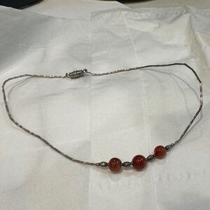 Vintage cocker Silver and Red Beaded Necklace